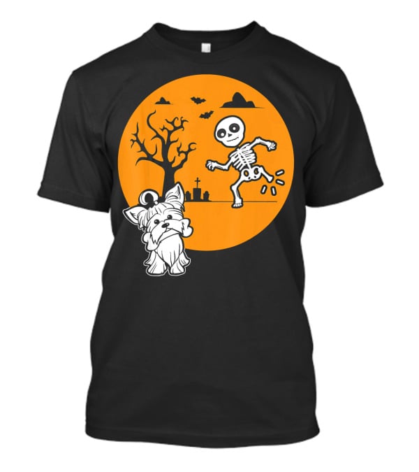 Yorkshire Terrier Halloween Costume Skeleton Dance Moon Bat Graveyard T-Shirt