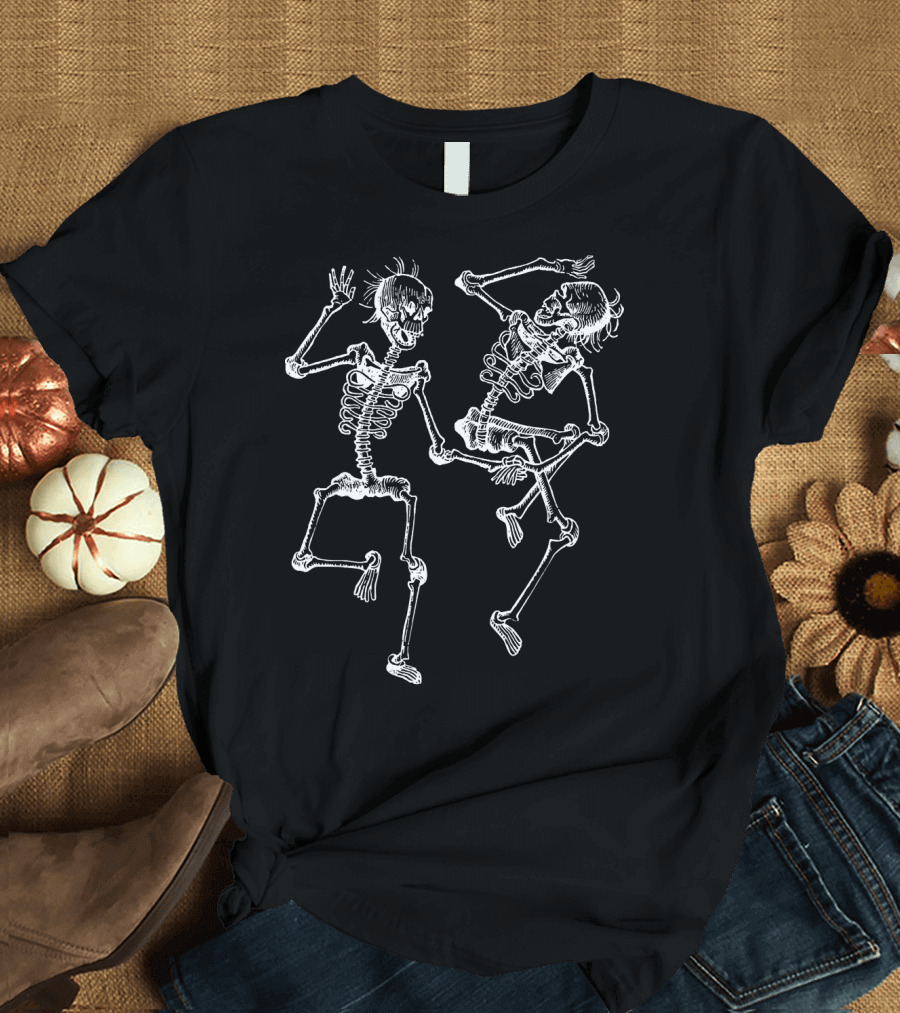 Dance of Death Macabre Skeleton Duo in Motion T-Shirt