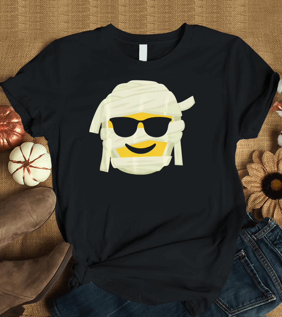 Mummy Emoji Wrapped in Bandages with Cool Shades T-Shirt