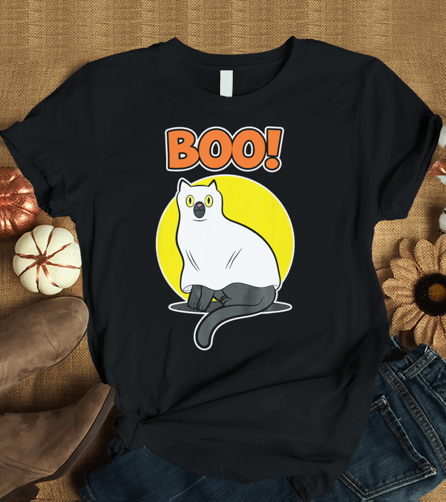 Boo Cat Ghost Halloween Party Fun T-Shirt