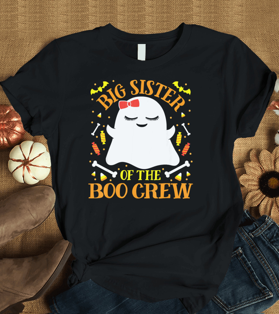 Big Sister of the Boo Crew Ghost with Candy and Bones T-Shirt