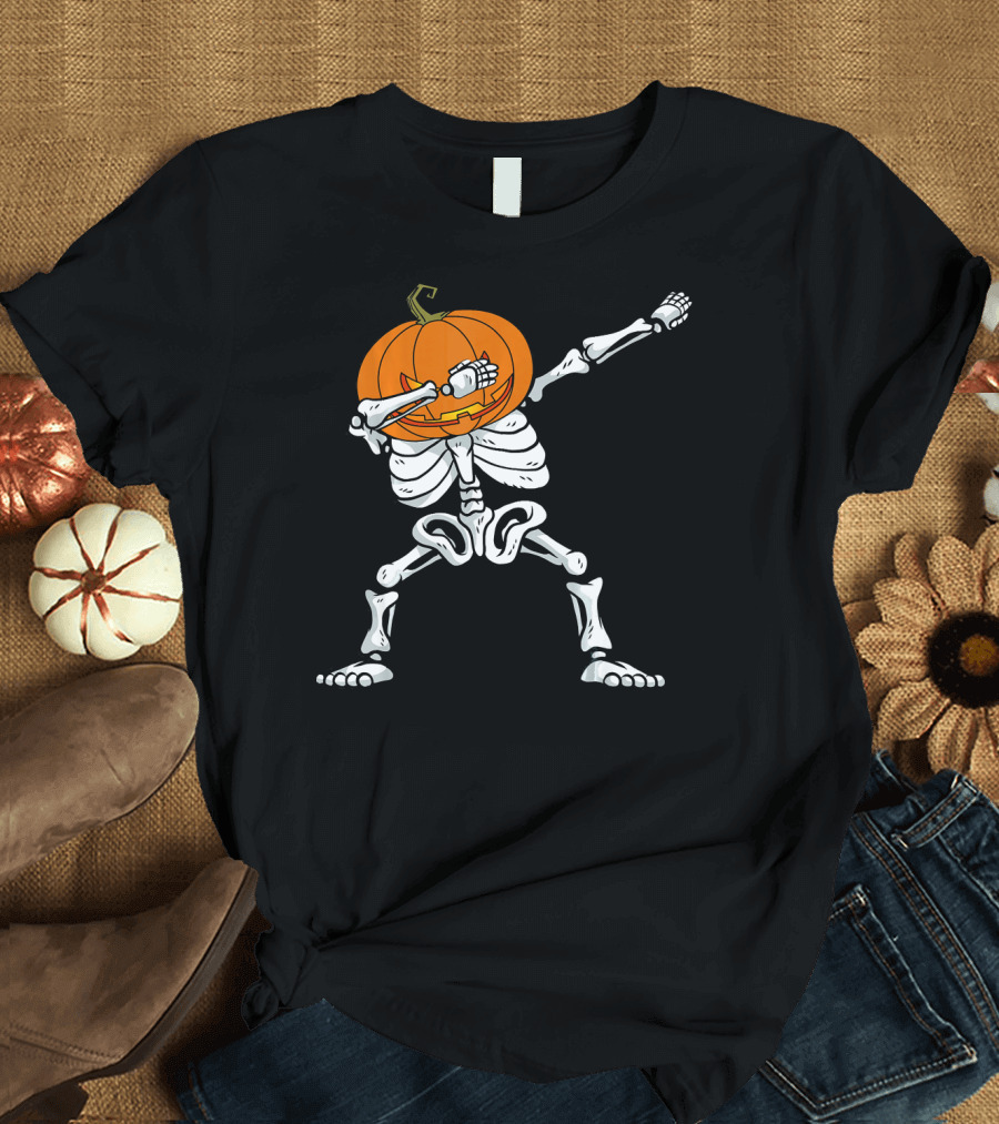Halloween Dabbing Skeleton Pumpkin Trendy Dance Pose T-Shirt