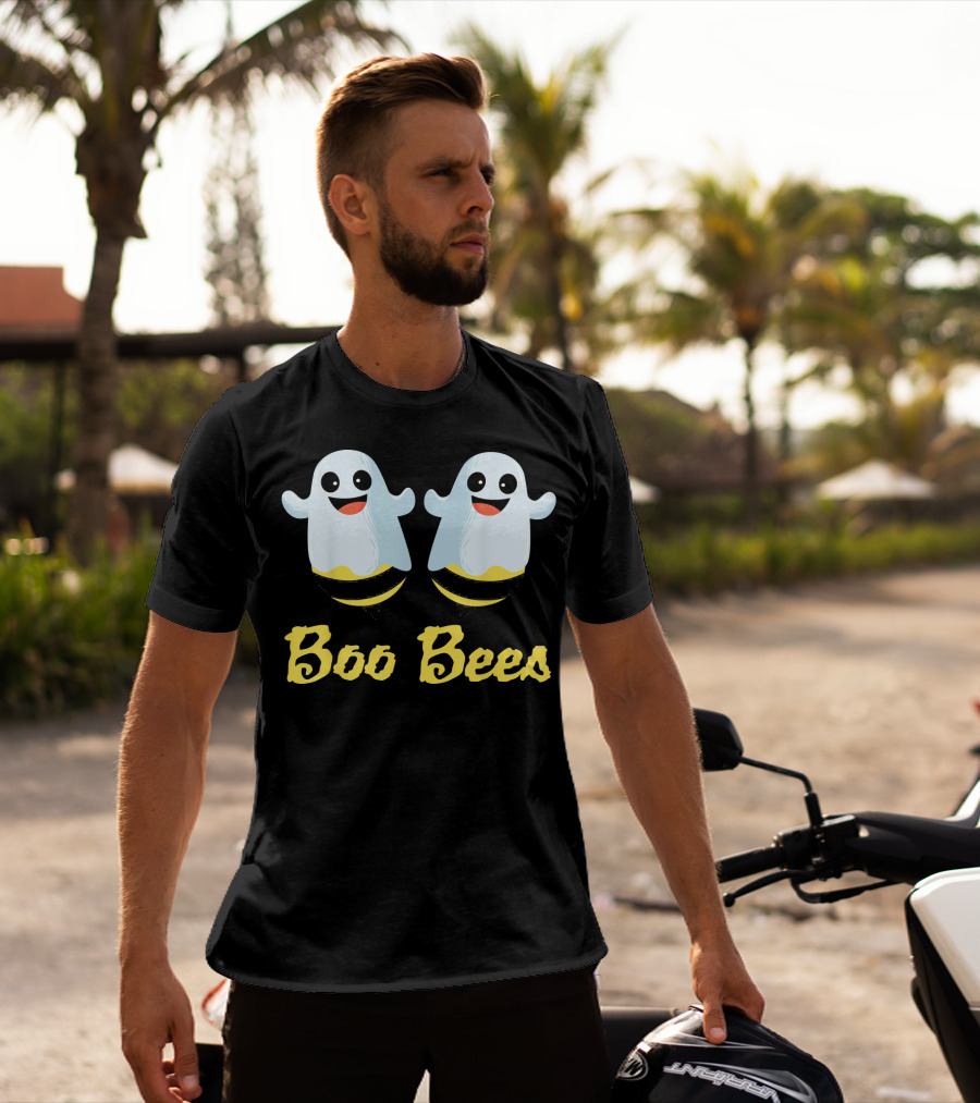 BOO BEES Couples Ghosts With Smiling Faces And Yellow Stripes T-Shirt