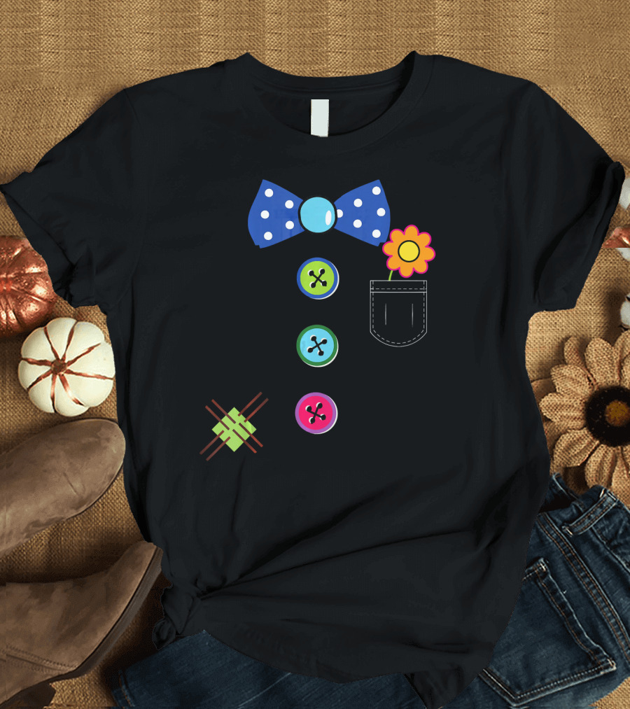 Halloween Clown DIY Costume Fun Polka Dot Bow Tie Buttons Flower Pocket T-Shirt