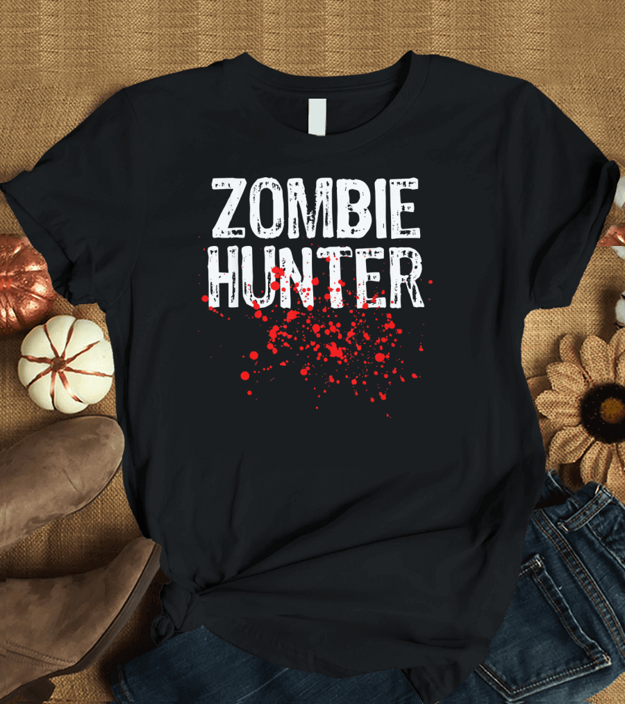 Zombie Hunter Halloween Costume Lazy Eas Splatter T-Shirt