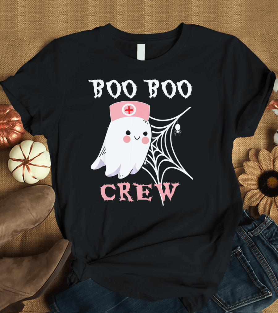 Boo Boo Crew Nurse Ghost with Web and Spider T-Shirt