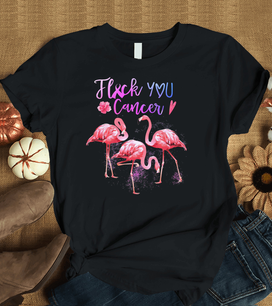 Flock You Cancer Cool Flamingo Pink Ribbon Brexx T-Shirt