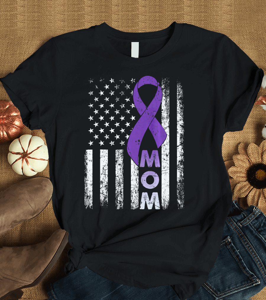 MOM American Flag Pancreatic Cancer Awareness T-Shirt