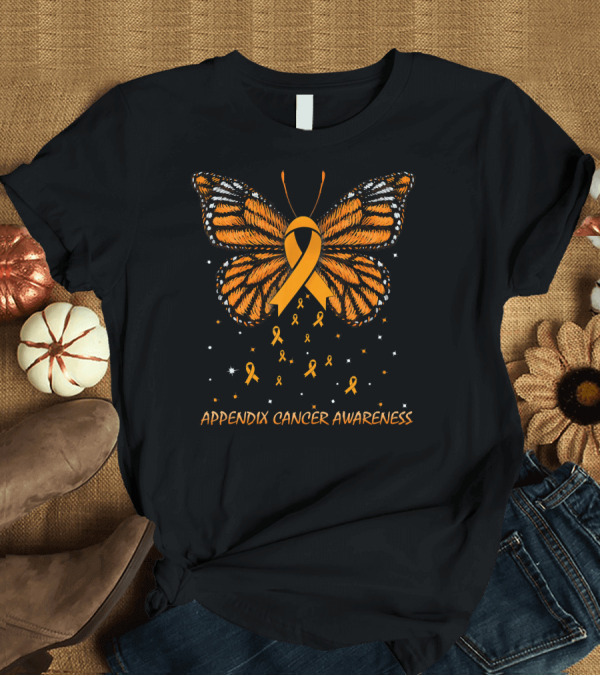 T-Shirt: Appendix Cancer Awareness Orange Ribbon Butterfly T-Shirt Appendix Cancer Awareness Orange Ribbon Butterfly T-Shirt