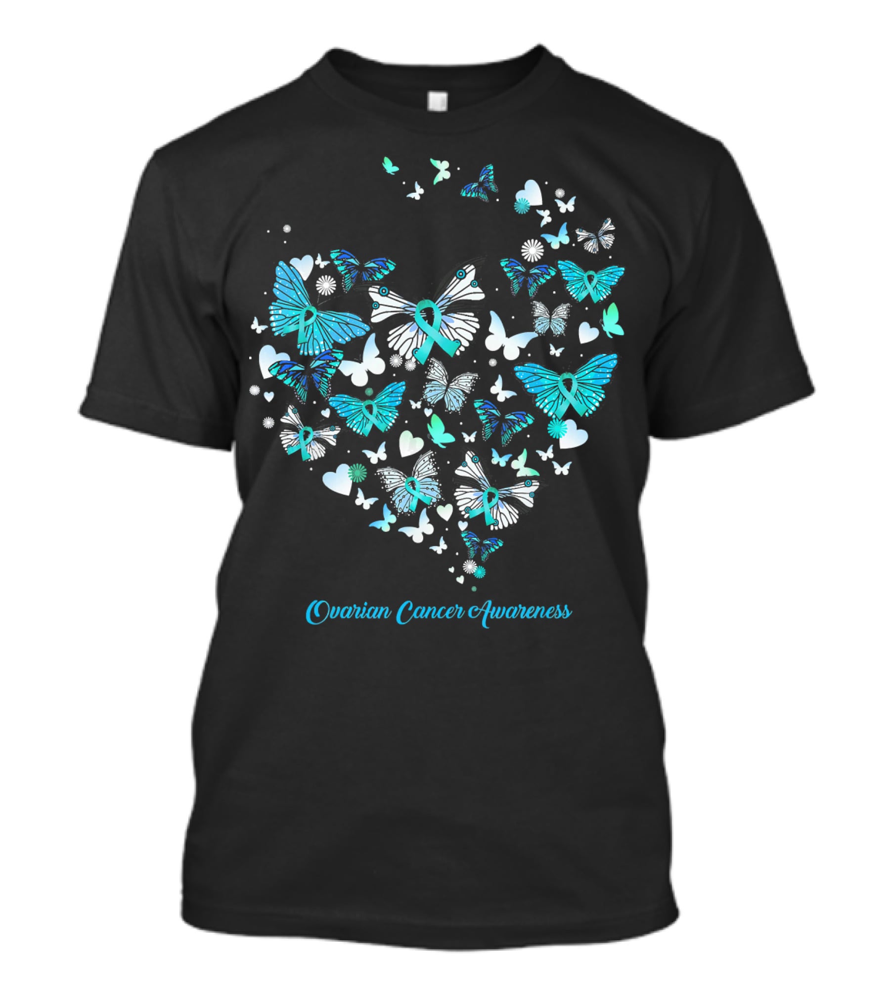 Ovarian Cancer Awareness Butterfly Heart T-Shirt