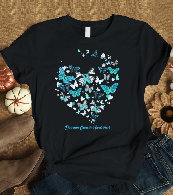 T-Shirt: Ovarian Cancer Awareness Butterfly Heart T-Shirt Ovarian Cancer Awareness Butterfly Heart T-Shirt
