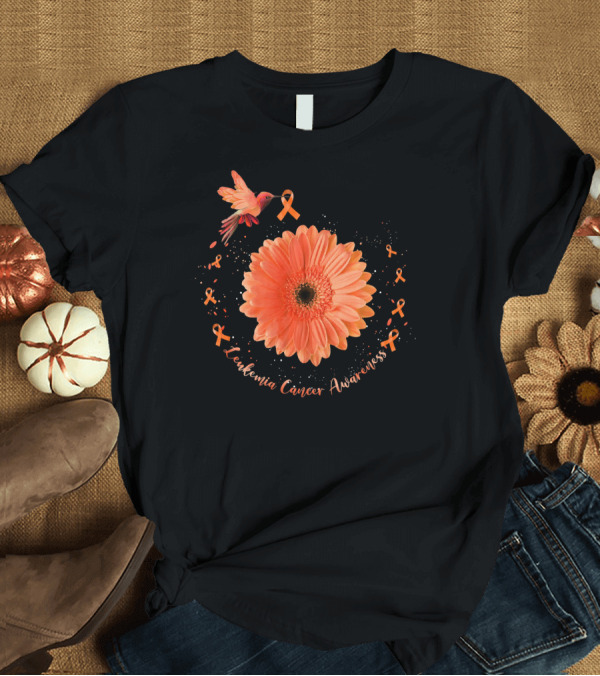 T-Shirt: Leukemia Cancer Awareness Hummingbird Orange Sunflower T-Shirt Leukemia Cancer Awareness Hummingbird Orange Sunflower T-Shirt