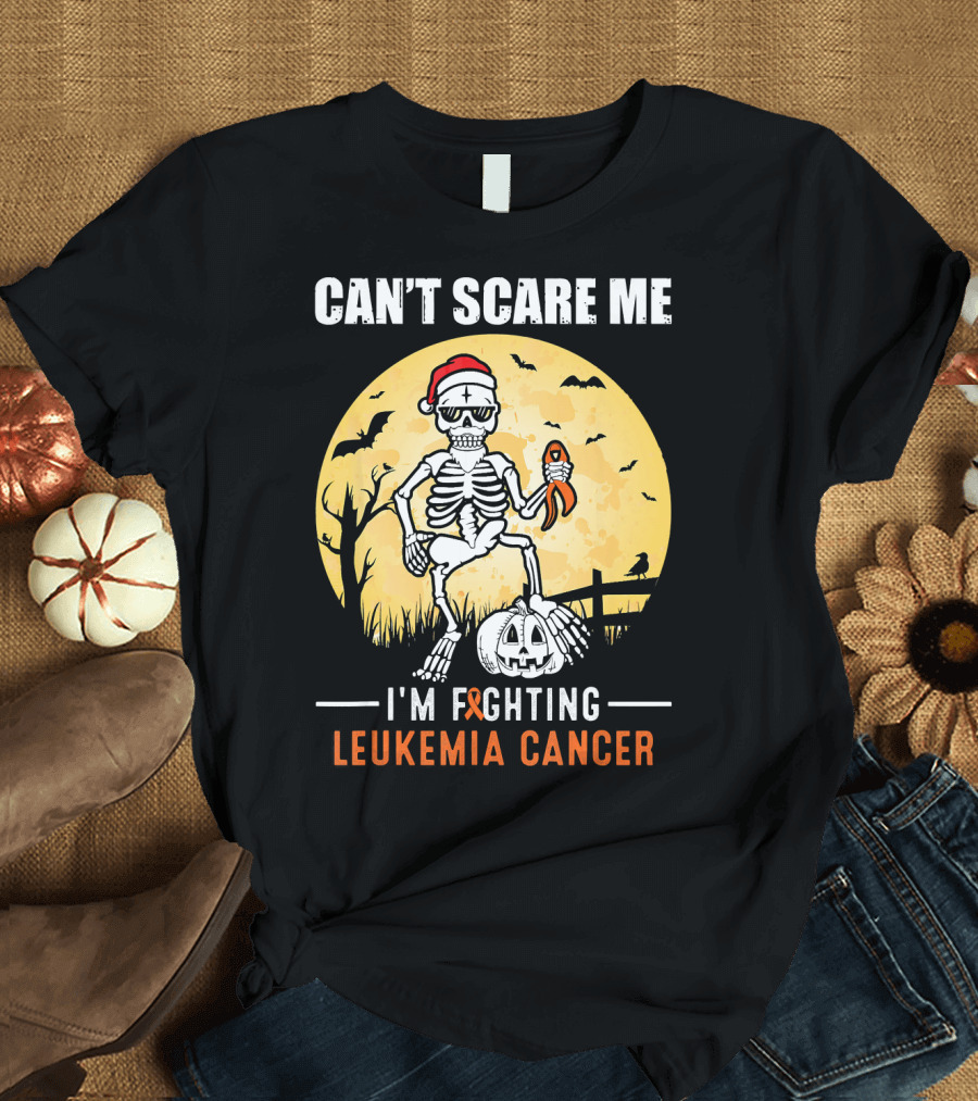 Can't Scare Me I'm Fighting Leukemia Cancer Halloween Skeleton T-Shirt