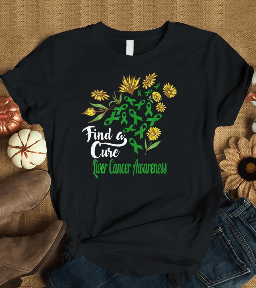 Find a Cure Liver Cancer Awareness Sunflower Ribbons T-Shirt