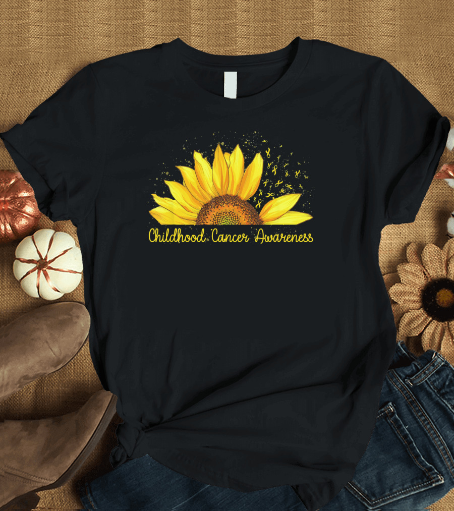 Hippie Sunflower Childhood Cancer Awareness Yellow T-Shirt