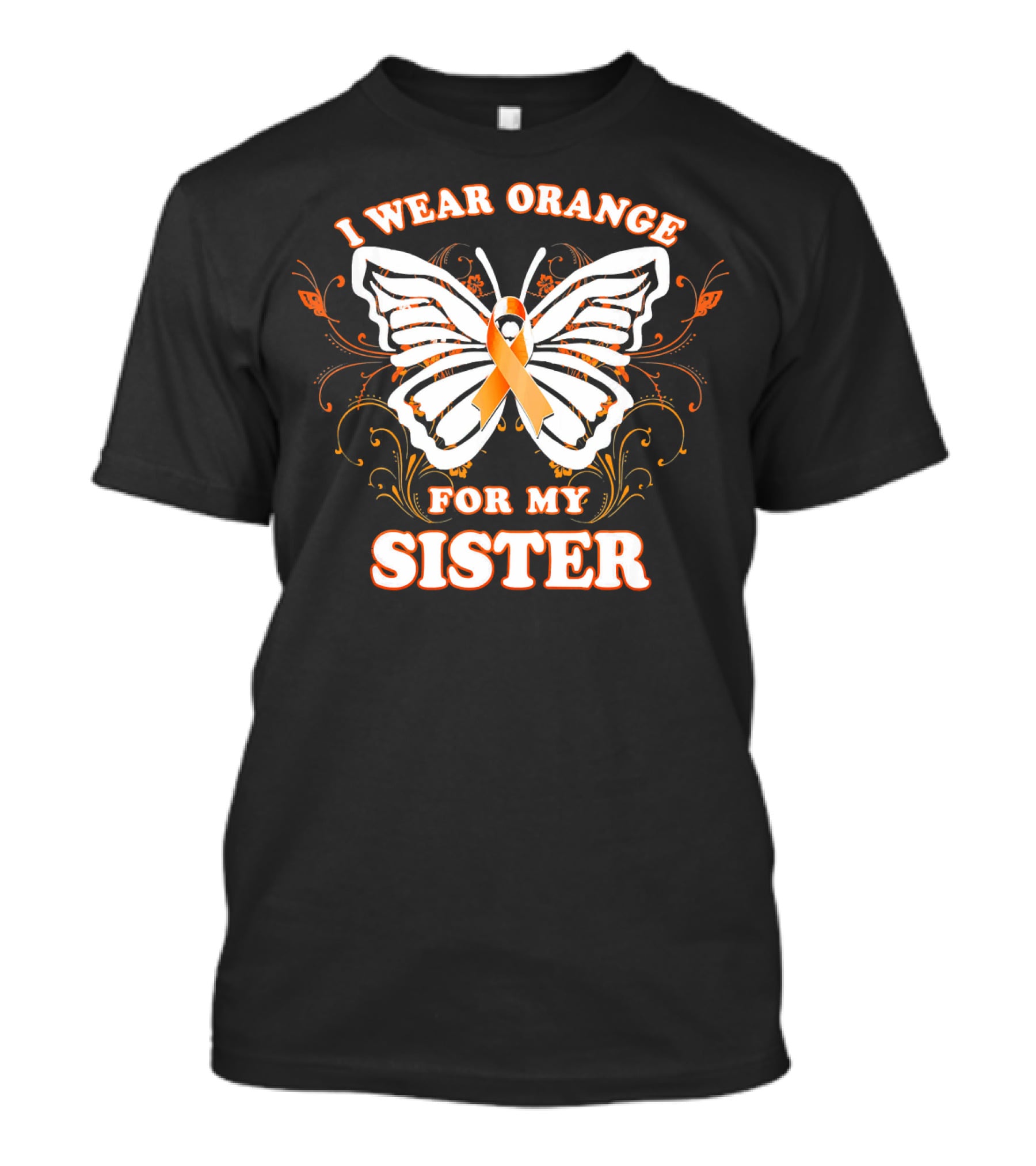 I Wear Orange For My Sister Leukemia Cancer Awareness Butterfly T-Shirt