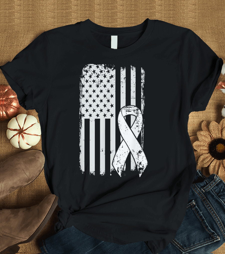 Mens Lung Cancer Awareness Distressed American Flag T-Shirt