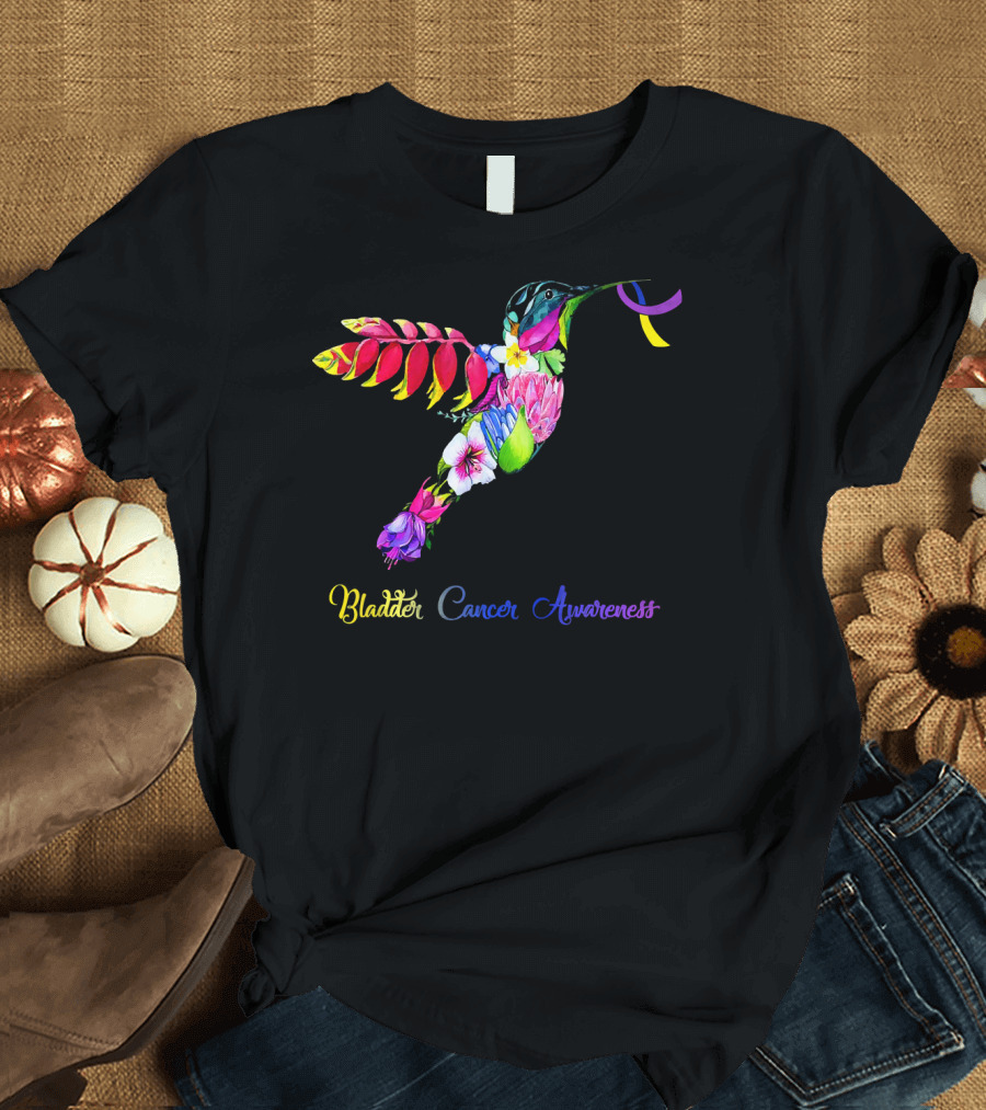 Floral Hummingbird Bladder Cancer Awareness T-Shirt