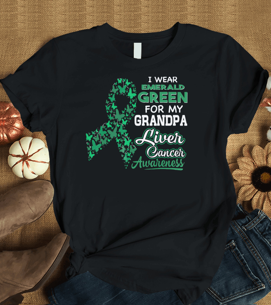 I Wear Emerald Green for My Grandpa Liver Cancer Awareness T-Shirt