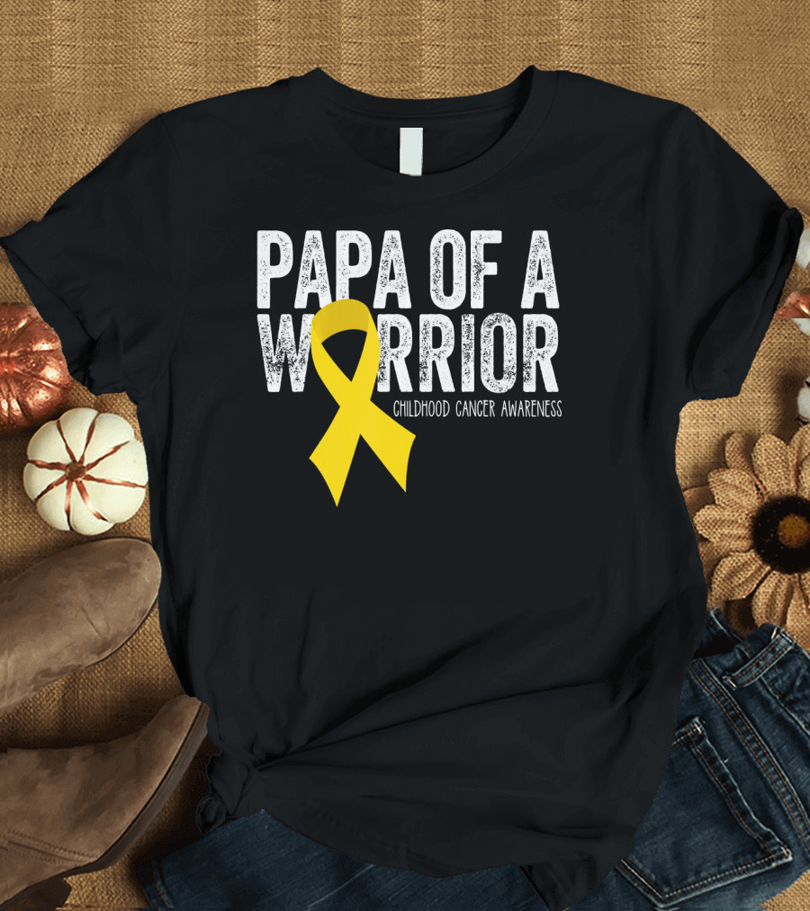 Papa of a Warrior Childhood Cancer Awareness T-Shirt