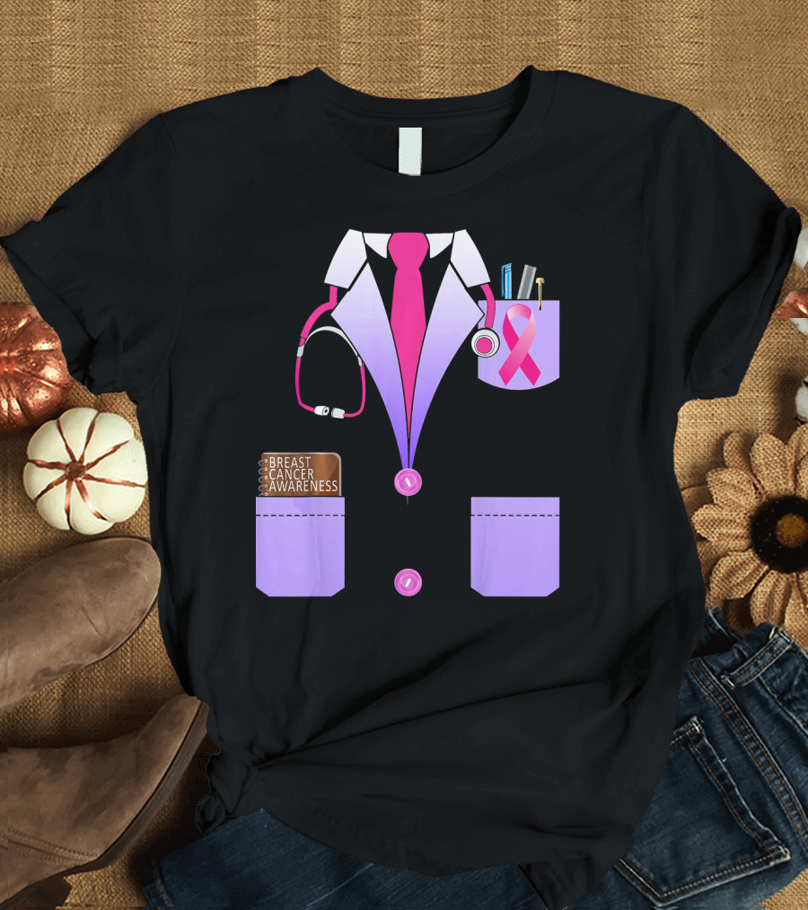 Breast Cancer Awareness Doctor Stethoscope Ribbon Medical Suit T-Shirt