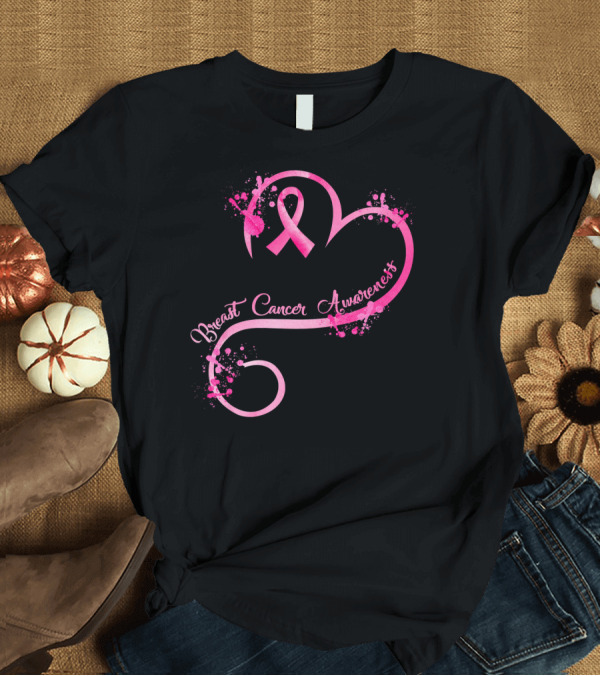 T-Shirt: Heart Pink Ribbon Breast Cancer Awareness T-Shirt Heart Pink Ribbon Breast Cancer Awareness T-Shirt