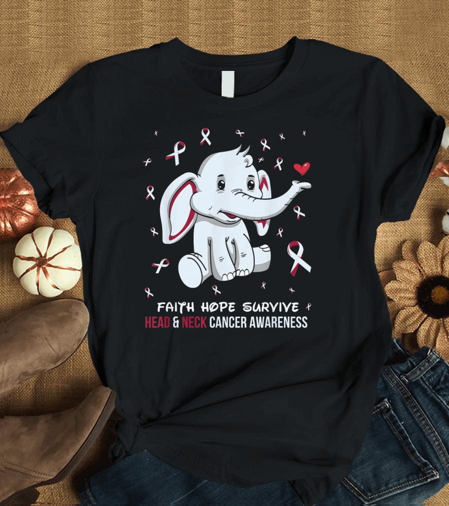 Faith Hope Survive Head and Neck Cancer Awareness Elephant T-Shirt