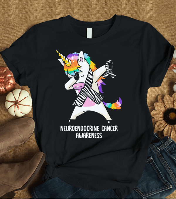 T-Shirt: Neuroendocrine Cancer Awareness Dabbing Rainbow Unicorn T-Shirt Neuroendocrine Cancer Awareness Dabbing Rainbow Unicorn T-Shirt