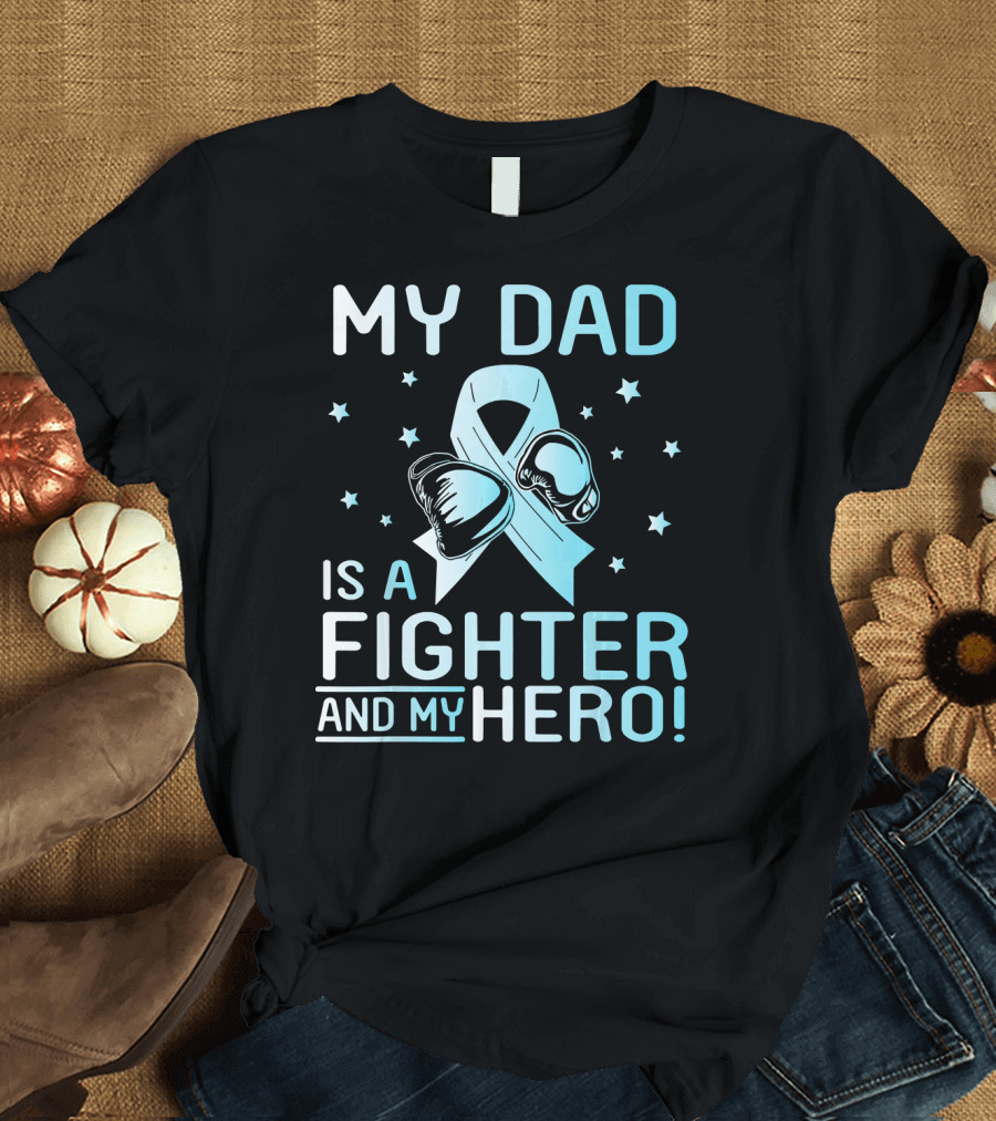 My Dad Is A Fighter And My Hero Boxing Gloves Ribbon Stars T-Shirt