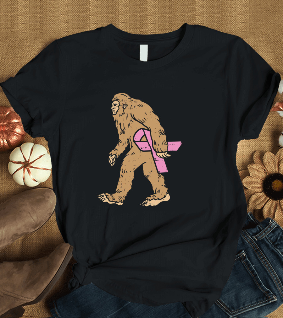 Bigfoot Sasquatch Funny Pink Ribbon Breast Cancer Awareness T-Shirt