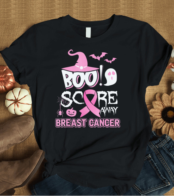 T-Shirt: BOO Scare Away Breast Cancer Pink Ribbon Halloween T-Shirt BOO Scare Away Breast Cancer Pink Ribbon Halloween T-Shirt