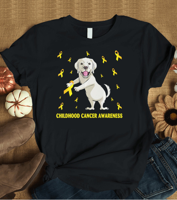 T-Shirt: Childhood Cancer Awareness Flossing Labrador Gold T-Shirt Childhood Cancer Awareness Flossing Labrador Gold T-Shirt