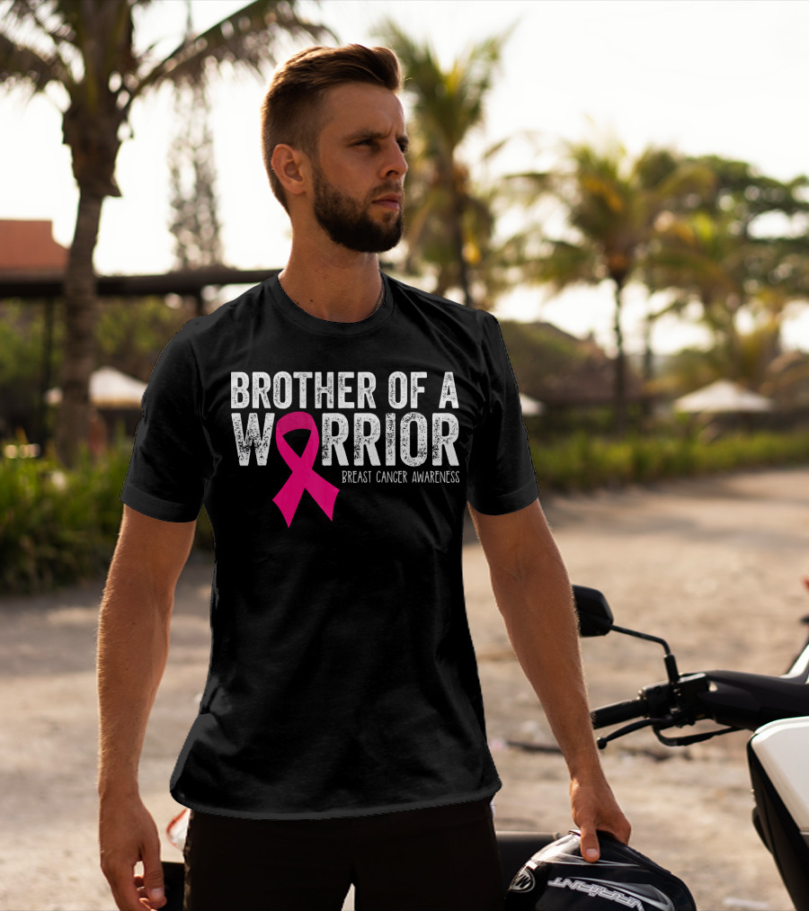 Brother Of A Warrior Pink Ribbon Breast Cancer Awareness T-Shirt