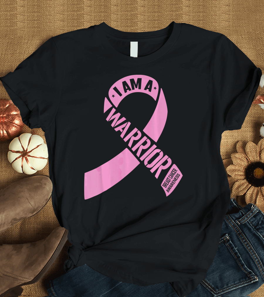 I Am A Warrior Pink Ribbon Breast Cancer Awareness T-Shirt