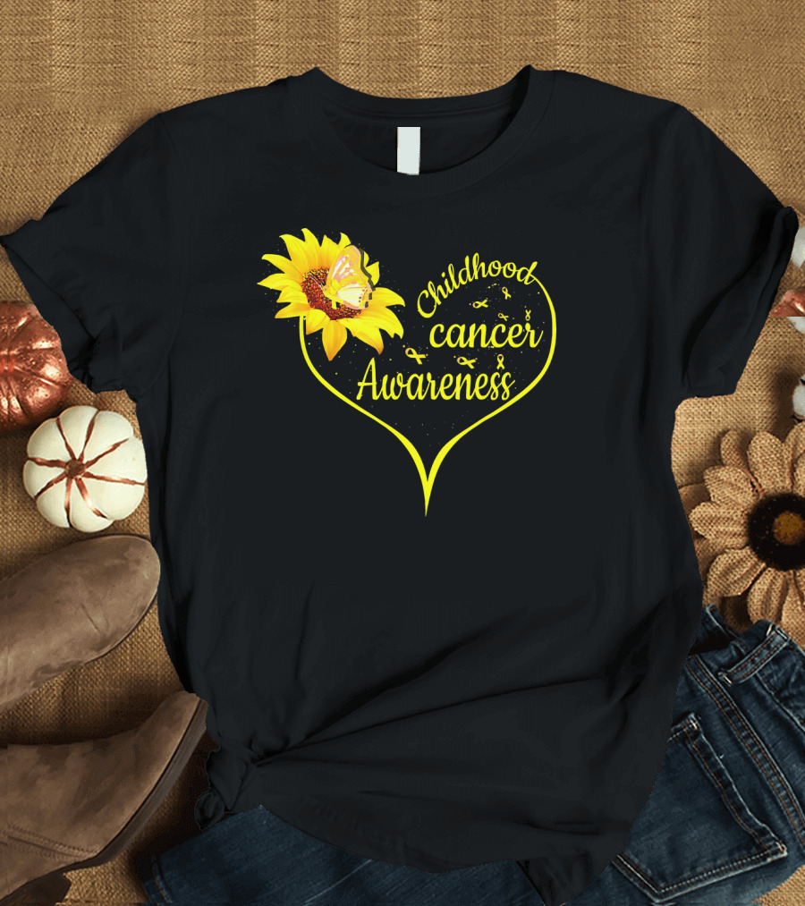 Childhood Cancer Awareness Flower Butterfly Gold T-Shirt