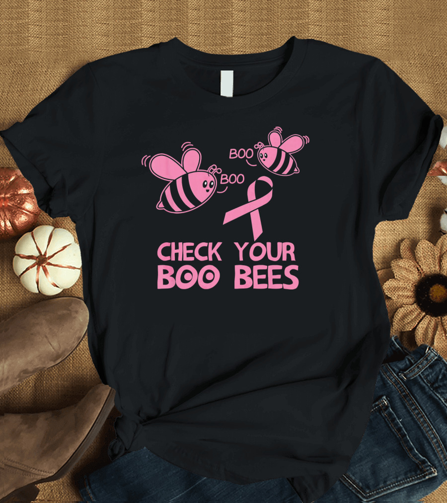 Check Your Boo Bees Pink Ribbon Cute Breast Cancer Awareness T-Shirt