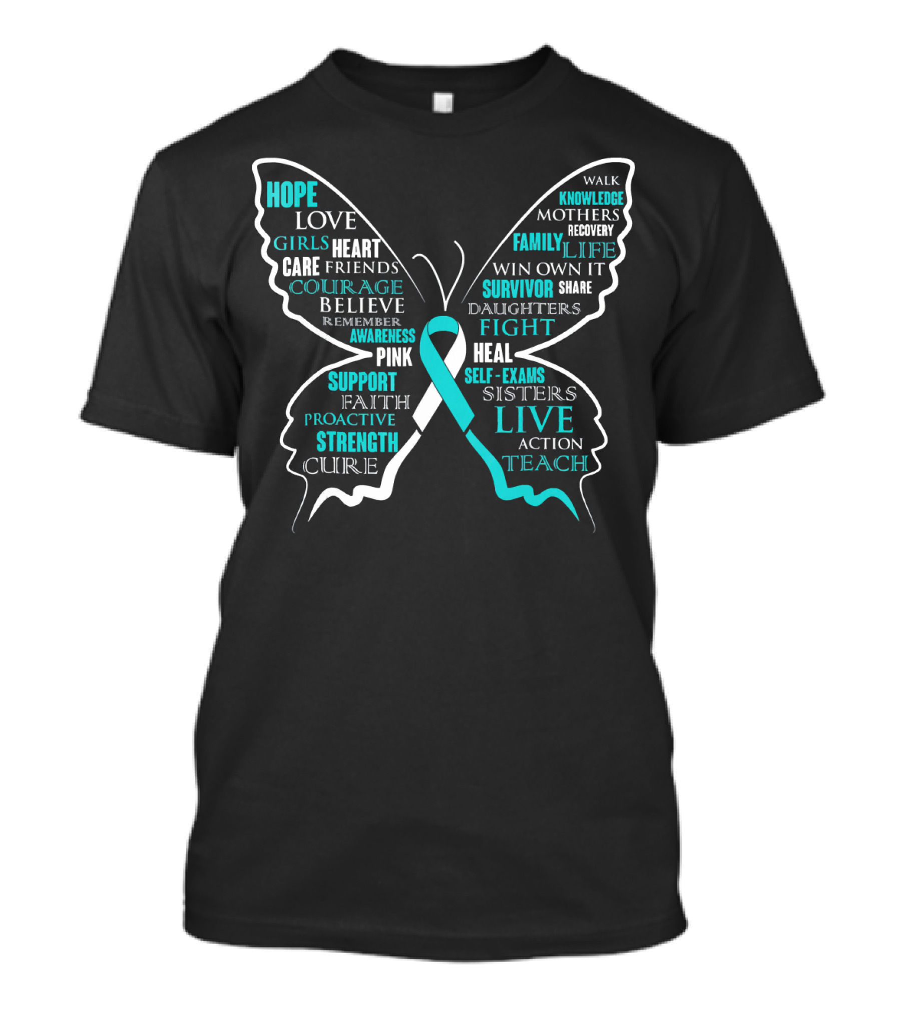 Hope Faith Courage Love Butterfly Cervical Cancer Awareness T-Shirt