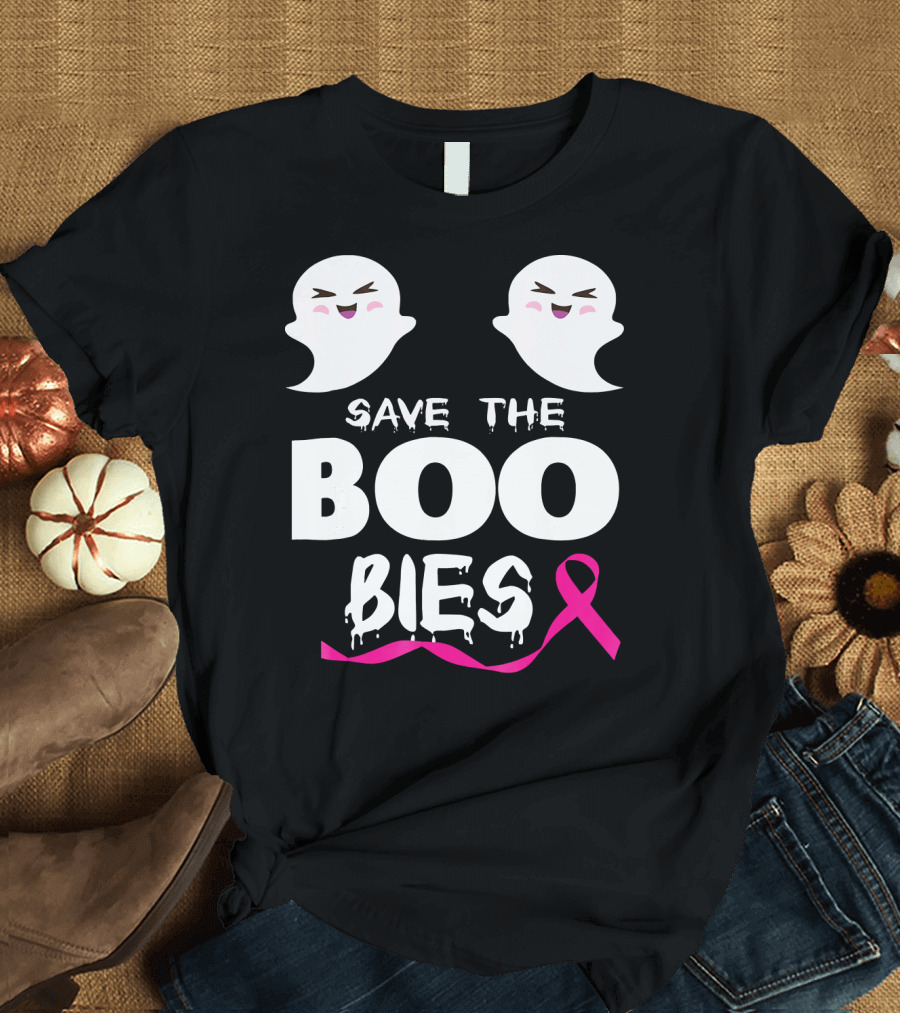Save the BOO Bies Ghosts Pink Ribbon Breast Cancer Support T-Shirt