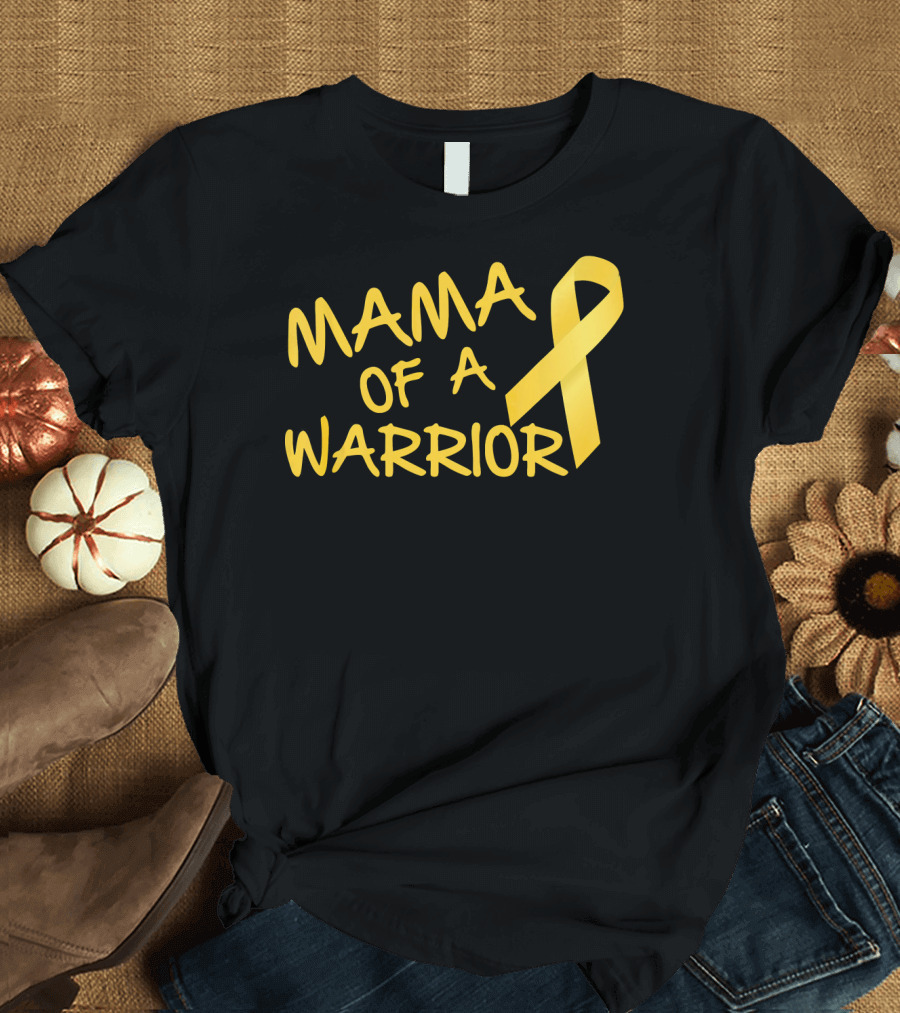 Mama of a Warrior Yellow Ribbon Childhood Cancer Awareness T-Shirt