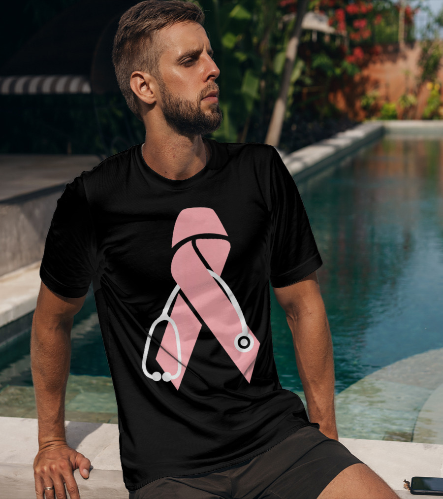 Nurse Doctor Family Friend Brea Pink Ribbon Stethoscope T-Shirt
