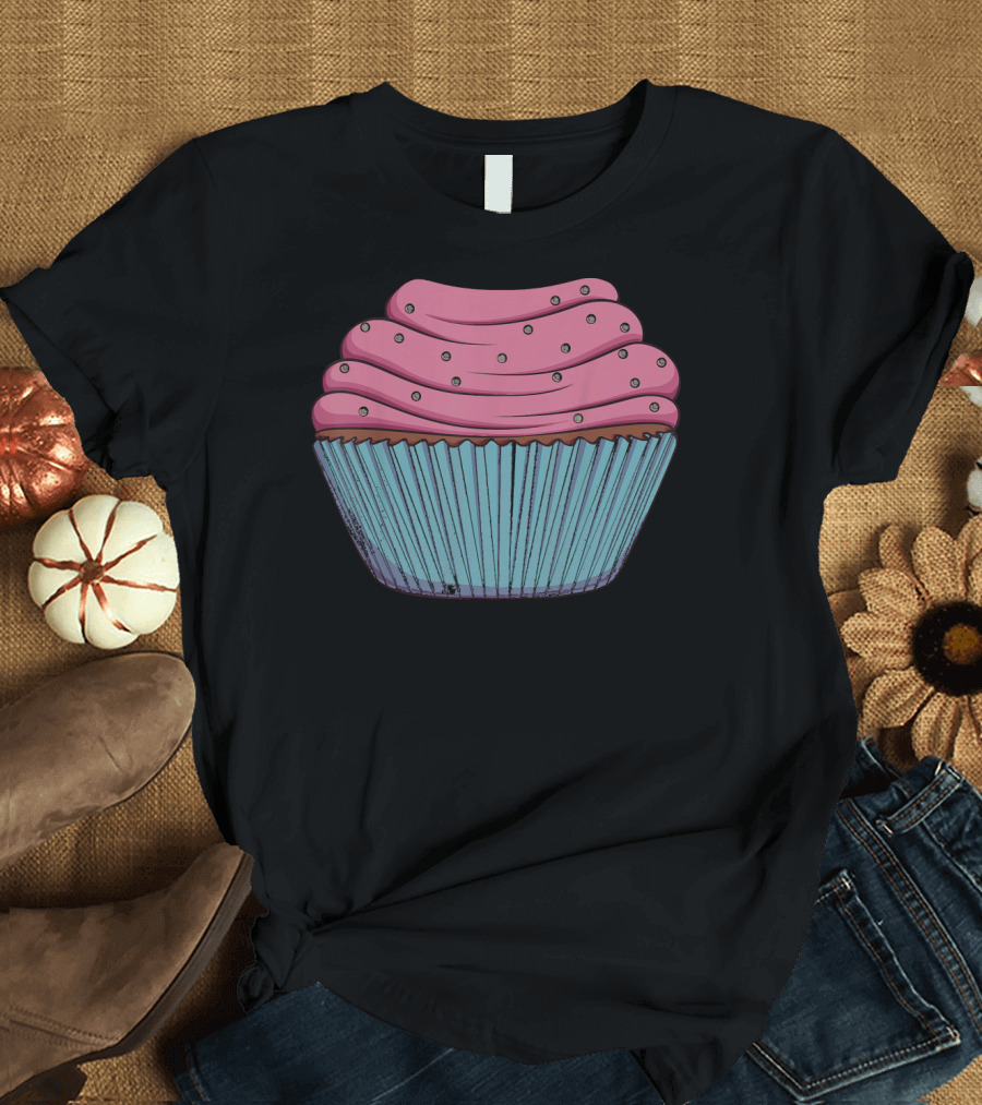 Cupcake Pink Swirled Icing Blue Wrapper T-Shirt