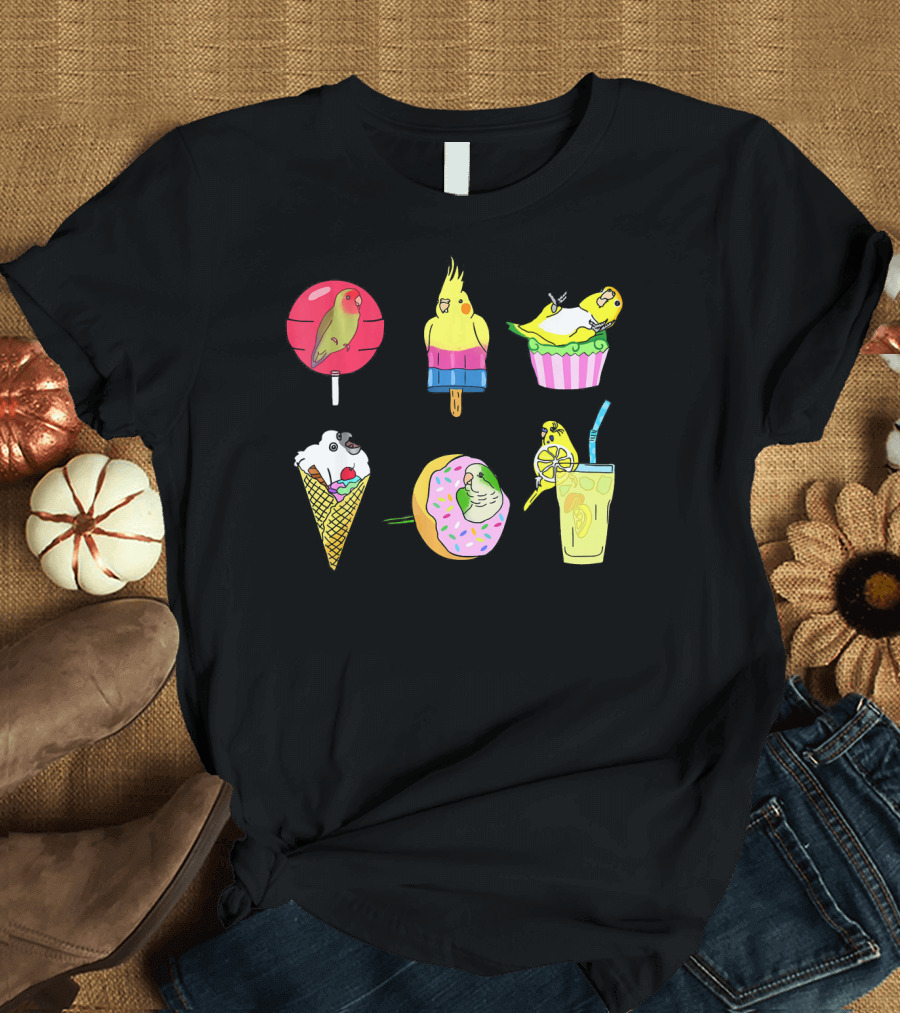 Sweet Ice Cream Lollipop Lemonade Donut Cup Parrot Treats T-Shirt