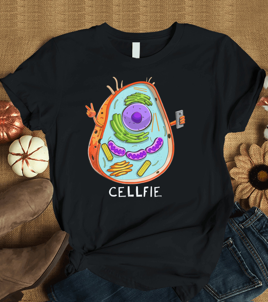 CELL FIE Biology Cellular Biology Cellfie Cartoon Cell Taking Selfie Biology Joke T-Shirt