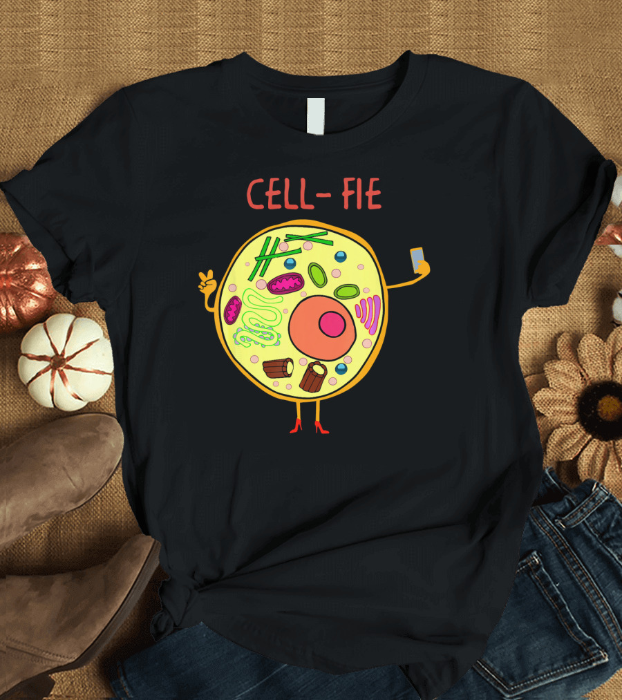 Cell-Fie Funny Science Tee Featuring Cartoon Cell Taking Selfie T-Shirt