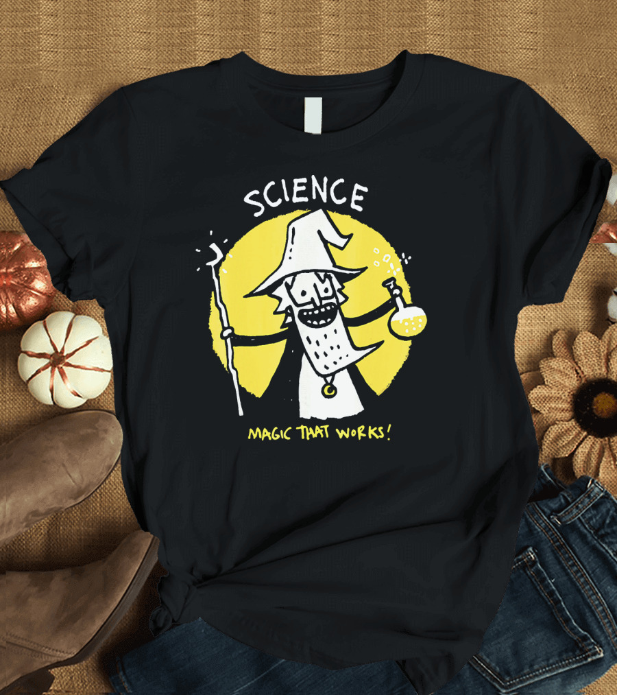 Science Magic That Works Wizard with Beaker and Staff T-Shirt