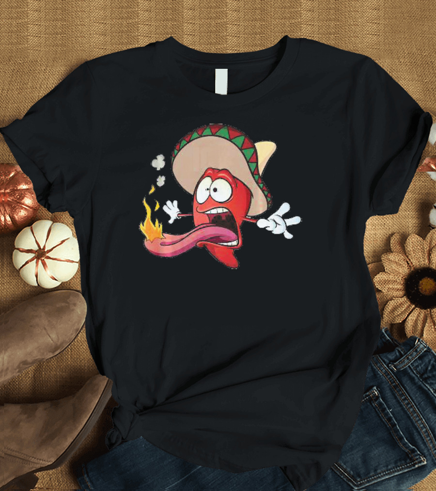 Spicy Red Chili Pepper with Sombrero and Flames T-Shirt