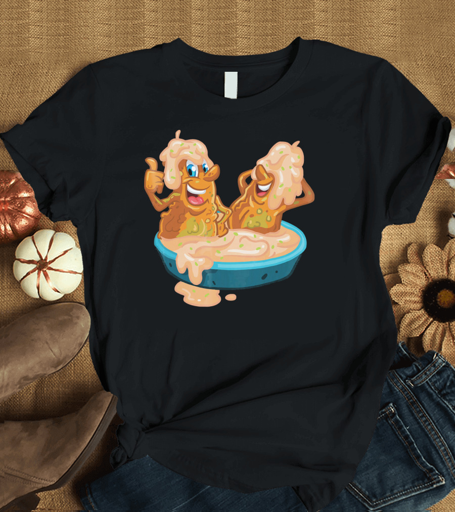 Fried Pickles Funny Trendy Cartoon Dipping Pool Party T-Shirt