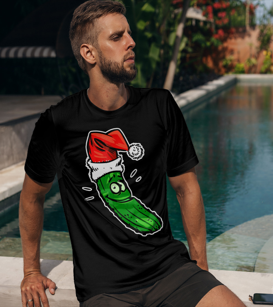 Funny Santa Pickle Christmas Cartoon Santa Hat T-Shirt