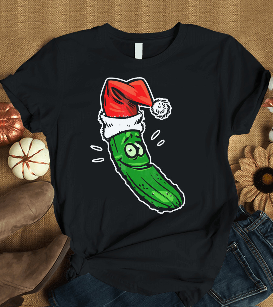 Funny Santa Pickle Christmas Cartoon Santa Hat T-Shirt
