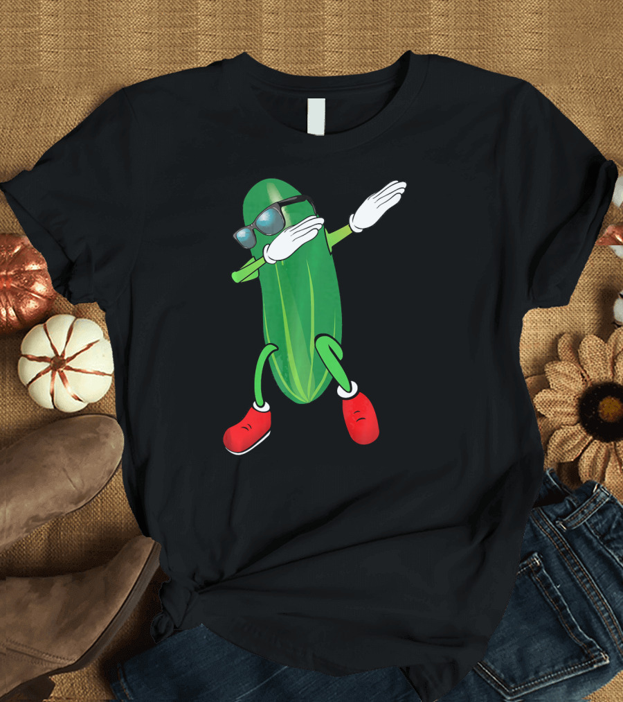 Dabbing Cucumber Pickle with Sunglasses and Red Shoes T-Shirt